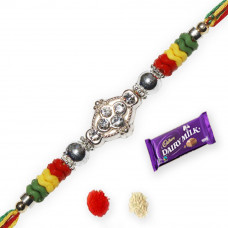 Elegant Silver Rakhi with Colorful Beads